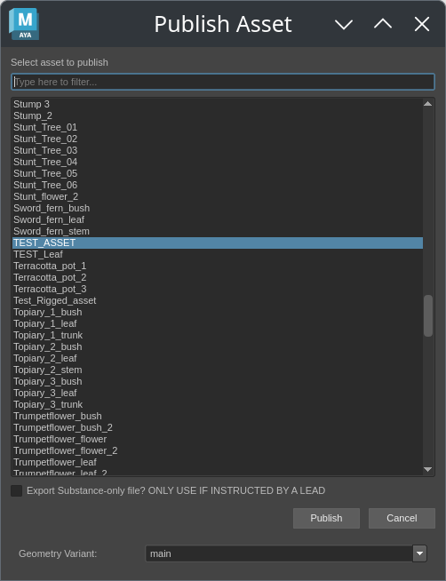 The Maya asset publish tool.